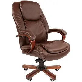 Кресло для руководителя Chairman 408 коричневое (натуральная кожа с компаньоном, металл)