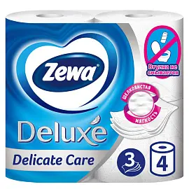 Бумага туалетная Zewa Deluxe 3-слойная белая 17 м (4 рулона в упаковке)