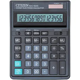 Калькулятор настольный Citizen SDC-664S 16-разрядный черный 199x153x31 мм