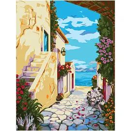 Картина по номерам на холсте ТРИ СОВЫ "Улочка к морю", 40*50, с акриловыми красками и кистями