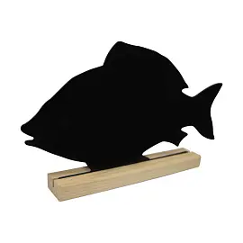 Ценник меловой Рыба 157х297 мм на деревянной подставке