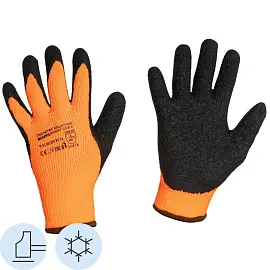 Перчатки рабочие утепленные Scaffa Заря NM007-OR/BLK акриловые с латексным покрытием оранжевые/черные (7 класс вязки, размер 8, М)