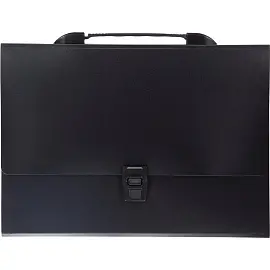 Портфель-картотека пластиковая Комус А4 черная (303x40x216 мм, 12 отделений)