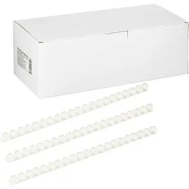 Пружины для переплета пластиковые 21 кольцо, 14 мм, (белые), 100 шт./уп (для сшивания 125 листов)