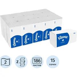 Полотенца бумажные листовые KIMBERLY-CLARK Kleenex Interfold Z-сложения 2-слойные 15 пачек по 186 листов (артикул производителя 6789)