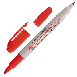 Маркер перманентный двусторонний Crown Multi Marker Twin красный (толщина линии 1-2 мм) круглый наконечник