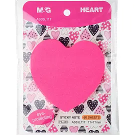 Стикеры фигурные Стикеры с клеевым краем M&G Heart, фигурные, 71х68 мм, 60 л, розовый
