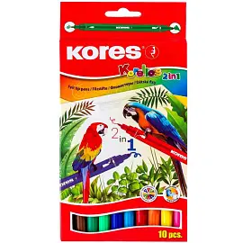 Фломастеры Kores Korellos 10 цветов двухсторонние с тонким и коническим стержнем и вентилируемым колпачком