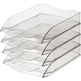 Лоток горизонтальный для бумаг Attache пластиковый серый (4 штуки в упаковке)