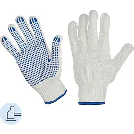 Перчатки рабочие защитные трикотажные с ПВХ покрытием белые (точка, 6 нитей, 10 класс, универсальный размер, 10 пар в упаковке)