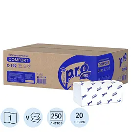 Полотенца бумажные листовые Protissue V-сложения 1-слойные 20 пачек по 250 листов (плотность 25 г, артикул производителя C192)