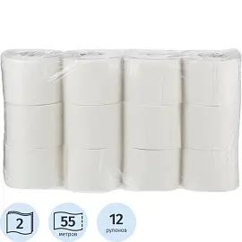 Бумага туалетная 2-слойная белая (12 рулонов в упаковке)
