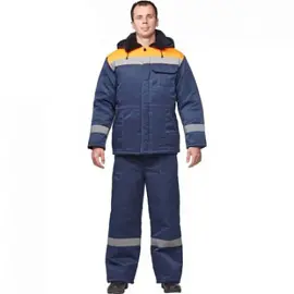 Куртка рабочая зимняя мужская з32-КУ с СОП синяя/оранжевая из смесовой ткани (размер 60-62, рост 170-176)