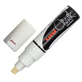 Маркер меловой Uni Chalk PWE-8K белый (толщина линии 8 мм, скошенный наконечник)