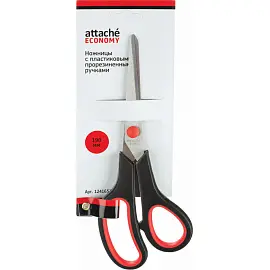 Ножницы 190 мм Attache Economy с пластиковыми прорезиненными анатомическими ручками красного/черного цвета