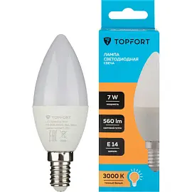 Лампа светодиодная Topfort E14 7W 3000K свеча