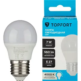 Лампа светодиодная Topfort E27 7W 4000K шар
