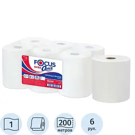 Полотенца бумажные в рулонах Focus Extra Quick 1-слойные 6 рулонов по 200 метров (артикул производителя 5043330)