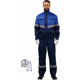 Костюм рабочий летний мужской л25-КПК с СОП синий/васильковый (размер 56-58, рост 182-188)