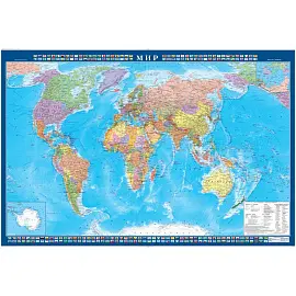 Настенная карта Мира политическая 1:34 000 000 с флагами