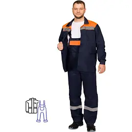 Костюм рабочий летний мужской л16-КПК с СОП синий/оранжевый (размер 52-54, рост 170-176)