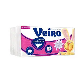 Салфетки бумажные Veiro 24x24 см белые 1-слойные 200 штук в упаковке