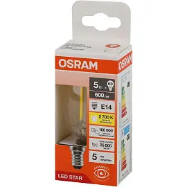 Лампа светодиодная Osram 5 Вт Е14 (B, 2700 К, 600 Лм, 220 В, 4058075684577)