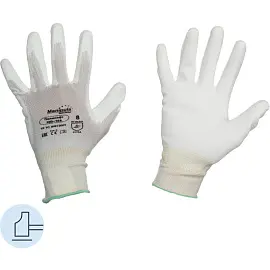 Перчатки рабочие защитные Manipula Specialist Полисофт MG-166 из полиэфира с полиуретаном полиуретановым покрытием белые (13 нитей, 13 класс, размер 8