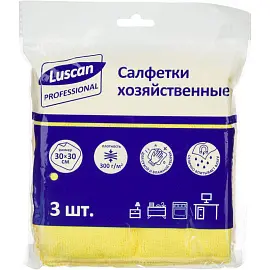 Салфетки хозяйственные Luscan Professional микрофибра 30х30 см 300 г/кв.м желтые 3 штуки в упаковке