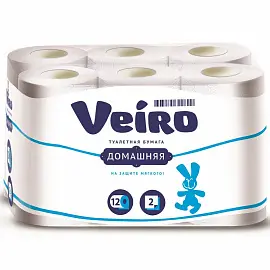 Бумага туалетная Veiro Домашняя 2-слойная белая (12 рулонов в упаковке)
