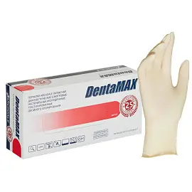 Перчатки медицинские смотровые латексные DentaMAX нестерильные двойного хлорирования размер M (7-8) желтые (50 пар/100 штук в упаковке)