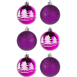Набор шаров d-6 см,6 шт Новогодняя елка  фиолетовый 1009380