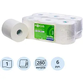 Полотенца бумажные в рулонах с центральной вытяжкой Focus Jumbo 1-слойные 6 рулонов по 280 метров (артикул производителя 5036889)