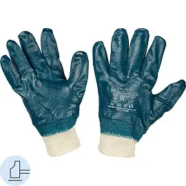 Перчатки рабочие защитные хлопковые с нитрильным покрытием синие (полный двойной облив, манжета резинка, универсальный размер)