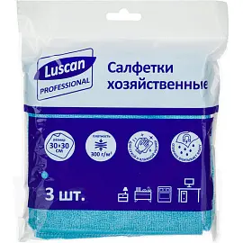 Салфетки хозяйственные Luscan Professional микрофибра 30х30 см 300 г/кв.м синие 3 штуки в упаковке