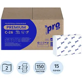Полотенца бумажные листовые Protissue Z-сложения 2-слойные 15 пачек по 150 листов (артикул производителя C26)