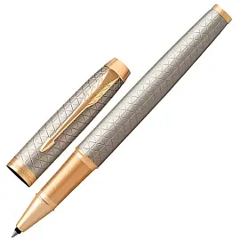 Ручка-роллер Parker "IM Premium Warm Silver GT" черная, 0,8мм, подарочная упаковка