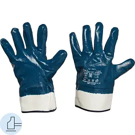 Перчатки рабочие Эконом защитные хлопковые с нитрильным покрытием синие (полный двойной облив, крага, универсальный размер
