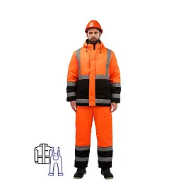 Костюм сигнальный рабочий зимний мужской зд01-КПК с СОП куртка и полукомбинезон (размер 52-54, рост 170-176)