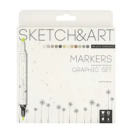 Набор маркеров Sketch&Art Графика двухсторонних 12 цветов (толщина линии 3 мм)