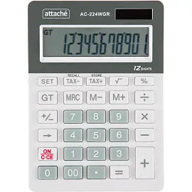 Калькулятор настольный Attache, AС-224WGR,12р,двойное питание, бело-серый