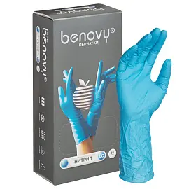 Перчатки медицинские смотровые нитриловые Benovy текстурированные нестерильные неопудренные размер XL (9-10) голубые (100 штук в упаковке)