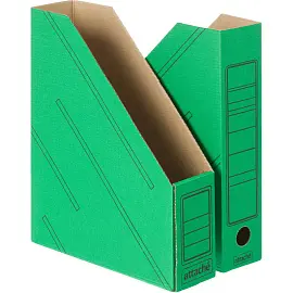 Лоток вертикальный для бумаг 75 мм Attache картонный зеленый (2 штуки в упаковке)