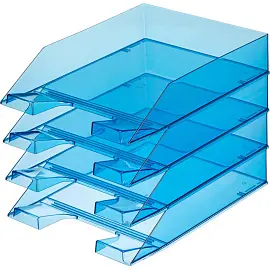 Лоток горизонтальный для бумаг Attache пластиковый синий (4 штуки в упаковке)
