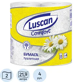 Бумага туалетная Luscan Comfort 2-слойная белая с ароматом ромашки (4 рулона в упаковке)