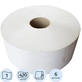Бумага туалетная в рулонах 1-слойная 6 рулонов по 420 метров (артикул производителя T-420W1)