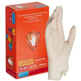 Перчатки медицинские смотровые латексные TL 203 текстурированные нестерильные неопудренные размер M (7-8) белые (100 штук в упаковке)