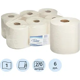 Полотенца бумажные в рулонах с центральной вытяжкой Терес Комфорт Макси 1-слойные 6 рулонов по 270 метров (артикул производителя Т-0150)