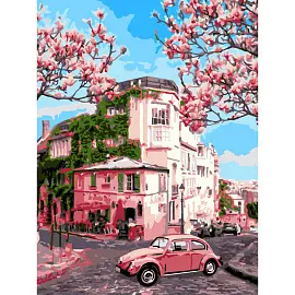 Картина по номерам Lori "Розовое настроение" А3, с акриловыми красками, картон, европодвес
