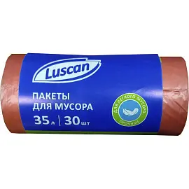 Мешки для мусора на 35 л Luscan красные (ПНД, 8 мкм, в рулоне 30 штук, 48х58 см)